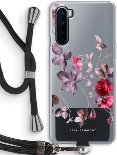 Case Company® - Hoesje met koord geschikt voor OnePlus Nord hoesje met Koord - Mooie bloemen - Telefoonhoesje met Zwart Koord - Bescherming aan alle Kanten en Over de Schermrand