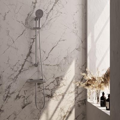 Brauer Brushed Carving Glijstangset met Thermostaatkraan - 3-Standen Handdouche - Rvs Geborsteld Pvd