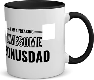 Akyol - i am a freaking awesome bonusdad koffiemok - theemok - zwart - Papa - de meest geweldigste bonusvader - vader cadeautjes - vaderdag - verjaardagscadeau - verjaardag - cadeau - geschenk - kado - gift - vader artikelen - 350 ML inhoud