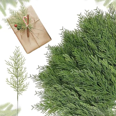 Set van 50 Herbruikbare Groene Kunstmatige Denn takken voor Thuisdecoratie, Kerst DIY en Tuinaccessoires (27 x 14 cm)