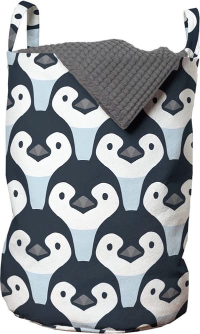 New Bed, Pinguïn Vogels Gezichts Patroon Opbergmand kinderkamer met Handvatten en Koordsluiting, Speelgoedmand kinderen - Speelgoedkist- Wasmand Kinderkamer - Wasbox - 33 x 48 cm