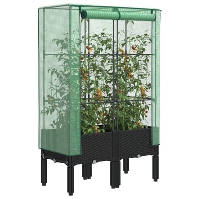 vidaXL - Plantenbak - verhoogd - met - kashoes - 80x40x140 - cm - rattanlook