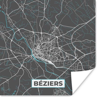Poster Béziers – Plattegrond – Frankrijk – Kaart – Stadskaart - 100x100 cm XXL