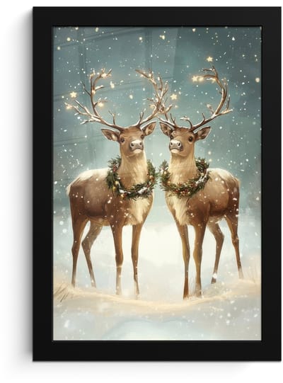 Poster in lijst - Fotolijst 20x30 cm - Posters - Kerstmagie - Winterwoud - Rendier - Posterlijst zwart - Decoratie - Wanddecoratie woonkamer - Muurdecoratie slaapkamer - Kerstversiering - Kerstdecoratie voor binnen - Kerstmis