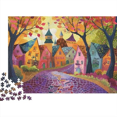 Herfst Puzzel - Stadsgezicht Puzzel - Familie Ontspanning - Gerecycled Materiaal - 1000 Stukjes - Kleurrijk