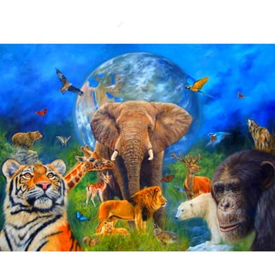Peinture diamant 5D à faire soi-même, broderie complète, éléphant, tigre, singe, point de croix 20X30CM blue