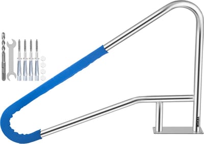 VEVOR Zwembad Roestvrij Stalen Leuningen 139,7x81,2 Cm Leuning Afrit 113 Kg Rail Zwembad Steunbalk 4,8 Cm Buis 2 Mm Dik Met 1,2 M Handgreepafdekking 4 Ankers voor Ingang Uitgang Zwembad Spa Waterpark