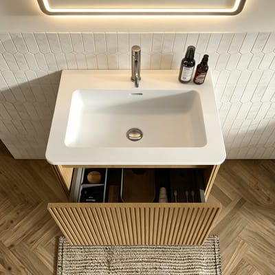 Badkamerkast Met Wastafel - Wandhangend En Voorgemonteerd - Voor Kleine Badkamers - Eiken - 61x46,5x37 Cm
