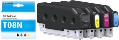 INKFIND T08N inktcartridge multipack 4 stuks (Zwart x 1, Cyaan x 1, Magenta x 1, Geel x 1) compatibel met Epson T08N C13T08N100 C13T08N200 C13T08N300 C13T08N400 Geschikt voor Epson WorkForce Enterprise​ AM-C400 - 4 Pack BKCMY