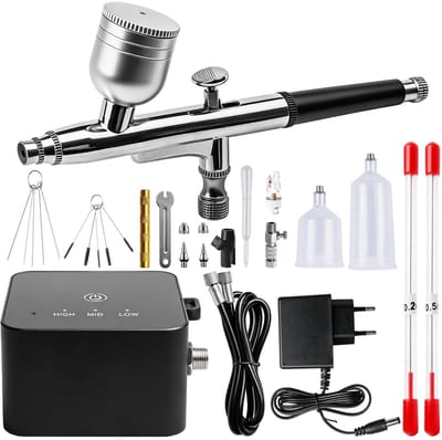 Dailygoods- Airbrush Set met Compressor 25 PSI - Professionele Airbrush Kit - Dual Action Airbrush - Ideaal voor Modelbouw - Inclusief Schoonmaakaccessoires - Ergonomisch Ontwerp