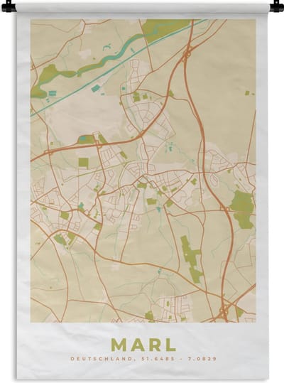 Wandkleed - Wanddoek - Vintage - Marl - Kaart Stadskaart - Plattegrond - 120x180 cm - Wandtapijt