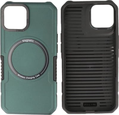 Hoesje Geschikt voor de iPhone 15 - Schokbestendige Telefoonhoesje Geschikt voor MagSafe - Donker Groen