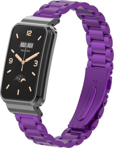 By Qubix - Metalen schakelband met case - Paars - Geschikt voor Xiaomi Smart Band 7 Pro / Mi Band 7 Pro bandje