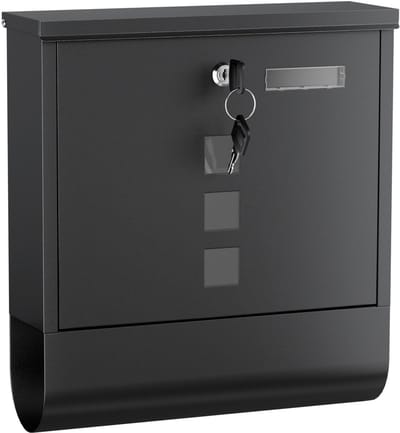 Unyqoos® Zwarte wandbrievenbus van gepoedercoat staal met slot en krantenhouder