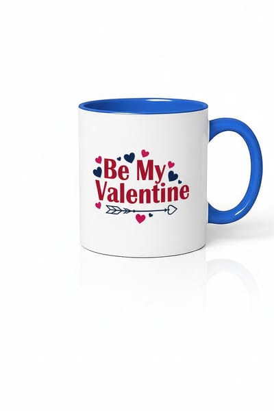 Mok Be My Valentine Wit/Blauw - Valentijn Cadeau Liefde Beker Keramiek