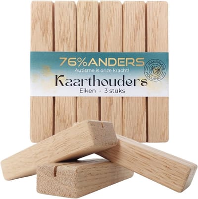 Set van 3 Houten Kaarthouders Natuurlijk Eikenhout voor Menukaart, Foto of Tafelkaart - Duurzaam en Stijlvol