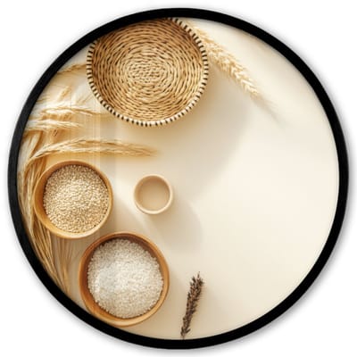 Poster in lijst Rond - Fotolijst 40x40 cm - Posters - Granen - Hout - Kom - Beige - Ronde posterlijst zwart - Decoratie - Wanddecoratie woonkamer - Muurdecoratie slaapkamer