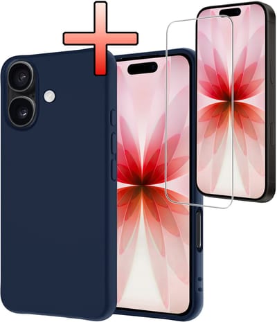 Hoesje - Met Screenprotector - Geschikt voor Apple iPhone 17 - Sterk & Shockproof - Back Cover - Siliconen Case - Telefoon Hoes - Donkerblauw