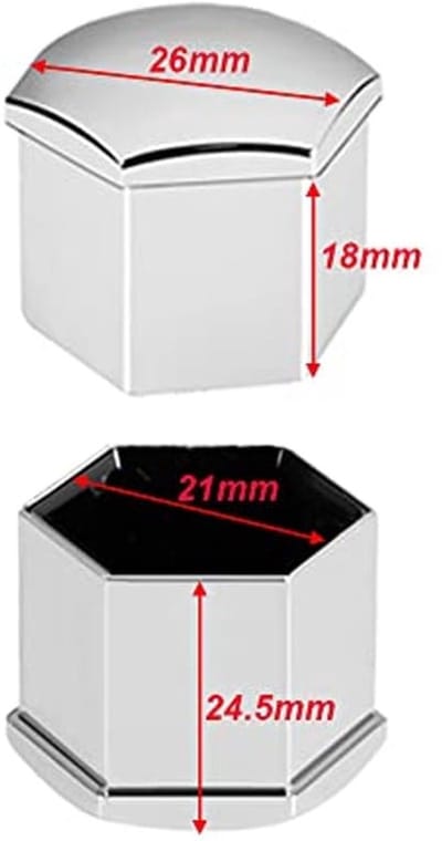21 stuks 21 mm wielmoer- en boutdecoratiekapjes, zilveren naafschroefkap, bandenbeschermkap, boutkapjes met verwijdergereedschap