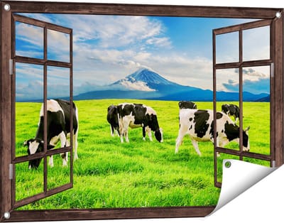 Gards Tuinposter Doorkijk Koeien in de Wei - 90x60 cm - Tuindoek - Tuindecoratie - Wanddecoratie buiten - Tuinschilderij