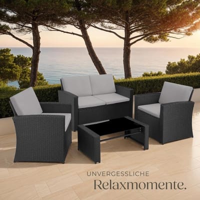 Tuinmeubelset 12-delig 122 x 70 x 76 cm – Polyrotan Loungeset met Bank, Stoelen en Tafel voor 4 Personen – Weerbestendig Balkon & Terras Meubilair met Kussens en Glasplaat – Urbanhome