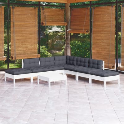 vidaXL - 8-delige - Loungeset - met - kussens - grenenhout - wit