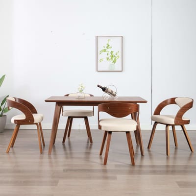 vidaXL - Eetkamerstoelen - 4 - st - gebogen - hout - en - kunstleer - crèmekleurig