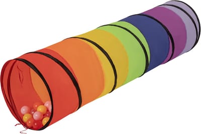Selonis Jongens En Meisjes Speeltunnel met 400 ballen - Opvouwbaar Ontwerp Met Draagtas Van Polyester 46x170 cm - Maakt Kruipen Leuk En Ondersteunt Motorische Ontwikkeling - Meerkleurig:Transparant/Geel/Poederroze/Oranje/Rood