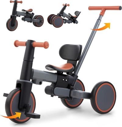 Kinderdriewieler - Loopfiets - Leren Fietsen - 5-in-1 Functies - 75 cm - Grijs