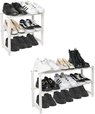 Dailygoods - Uitschuifbaar schoenenrek - Verstelbaar schoenenrek - Robuust en waterdicht - Wit - Schoenenopslag - Ideaal voor hal en slaapkamer - 70 x