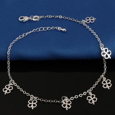 Fako Bijoux - Enkelbandje - Enkelsieraad Verzilverd - Klavertje Vier Open - 22cm - Zilverkleurig