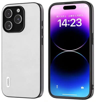 ABEEL - Backcover iPhone 15 Pro - Cowhide Leather+PC+TPU - Litchi - Anti-Scratch - Wit