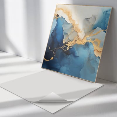 Wallfluent Vinyl Tegels - Abstract Patroon met Golven Zelfklevende Vinyltegels - 30 cm x 30 cm - Blauw Vinyl Tegels - 9 stuks - Vierkant PVC Tegels - Abstractie Plaktegels - Vloer Tegels PVC - Plaktegels Keuken en Badkamer