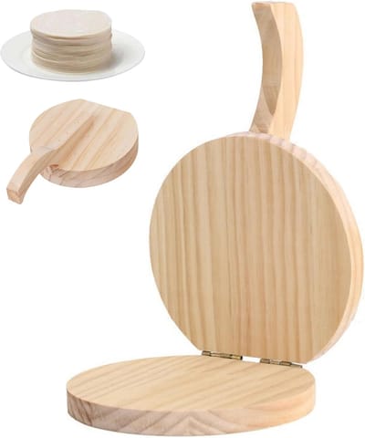 Corn Tortilla Press Tortilla-per-tortilla van natuurlijk hout, 20 cm, rond, met handvat, deeggereedschap voor Mexicaanse tortilla, roti, chapati, T