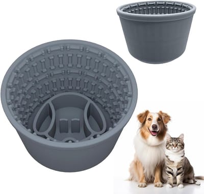Anti-schrokbak voor honden - Grote hondenbak in tonvorm - Geschikt voor hitte tot 100 graden - Vaatwasserbestendig - Voorkomt overeten en opgeblazen gevoel - Blauw-grijs