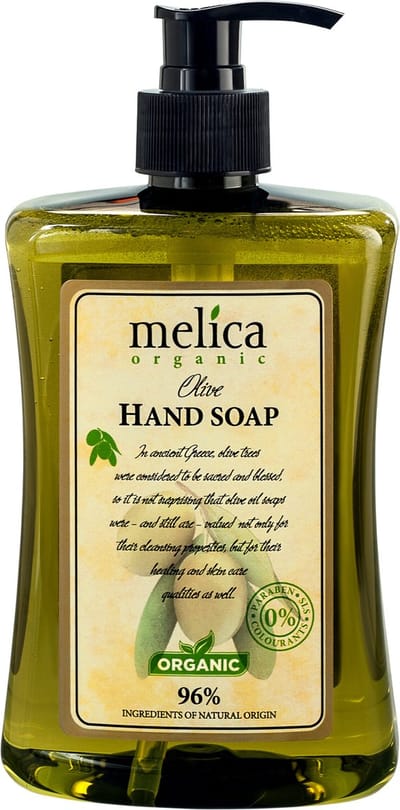 MELICA ORGANIC Biologische DELICATE VOEDENDE HYDRATERENDE Milde 96% Natuurlijke OLIJVEN EXTRACT Vloeibare ZEEP/Handzeep voor ELK en Gevoelige Huid zonder Parabenen, SLS met pomp 500ml
