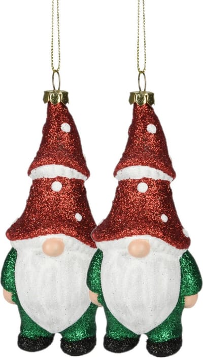 Christmas Decoration kersthanger gnome/dwerg/kabouter - 2x - kunststof - 12,5 cm