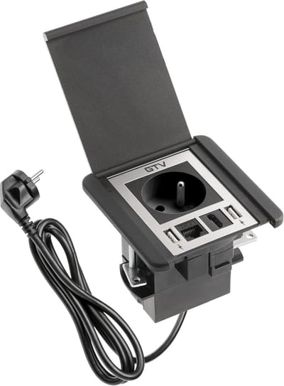 Inbouwstopcontact - Meubelstopcontact Flip - Werkplek organiseren - Met USB en HDMI - 1.5m kabel - Zwart