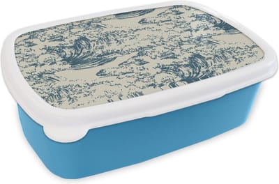 Broodtrommel Blauw - Lunchbox - Brooddoos - Water - Japan - Patroon - 18x12x6 cm - Kinderen - Jongen
