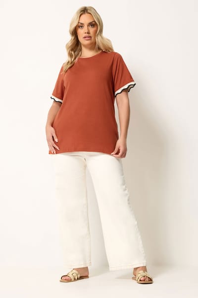 Yours Gebrand Oranje Metallic Tshirt Met Gehaakte Rand Size 42