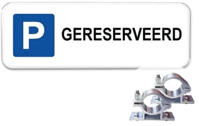 Parkeerbord Gereserveerd - Weerbestendig Aluminium - 40x15 cm - Bevestiging: Met paalbeugels Ø48mm