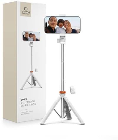 Tech-Protect L03S Bluetooth Selfie Stick with Remote Control Tripod up to 148cm and 180 Head - White