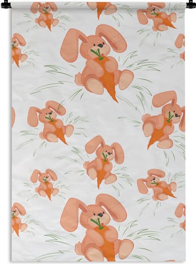 Wandkleed - Wanddoek - Konijnen - Groente - Patronen - 60x90 cm - Wandtapijt