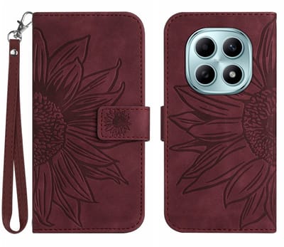Coverup Hoesje - Geschikt voor Xiaomi Redmi Note 15 / Poco M8 Hoesje - Coverup Zonnebloem Book Case met Koord - Bordeaux