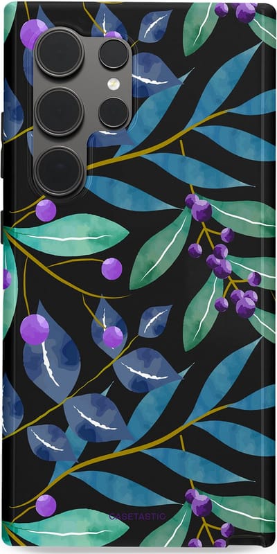 Casetastic hoesje geschikt voor Samsung Galaxy S24 Ultra - Dubbellaagse bescherming - Besjes fantasie - Fashion Case - Zwart Petrol Saliegroen