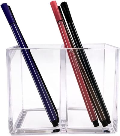 Cosmetica Organizer voor Make-up Kwasten en Pennen met 2 Compartimenten van Transparant Acryl voor Opberging van Kantoorbenodigdheden en Accessoires