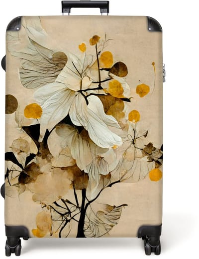 NoBoringSuitcases.com® - Koffer groot - Reiskoffer lichtgewicht - Bloemen - Planten - Goud - Vintage - Rolkoffer met 4 wielen - Grote trolley XL - 98 liter bagage