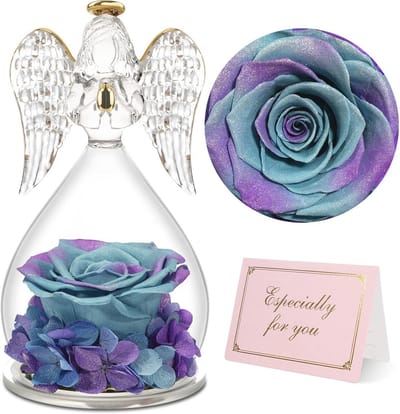 Engelbeeldje met Geconserveerde Roos in Glas - Perfect Cadeau voor Moederdag, Verjaardag en Kerst