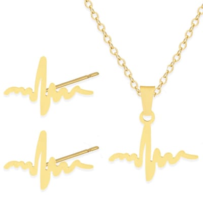 Cadeau Ketting & Oorbellen set met Levenslijn - Roestvrij Staal - Goudkleurig - Cadeau Sieraad op Kaartje - Pax Amare