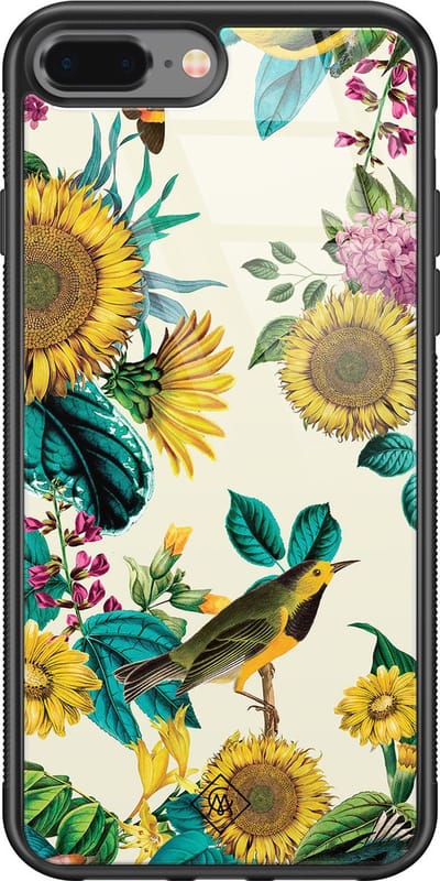 Casimoda® hoesje - Geschikt voor iPhone 8 Plus - Zonnebloemen / Bloemen - Luxe Hard Case Zwart - Backcover telefoonhoesje - Geel